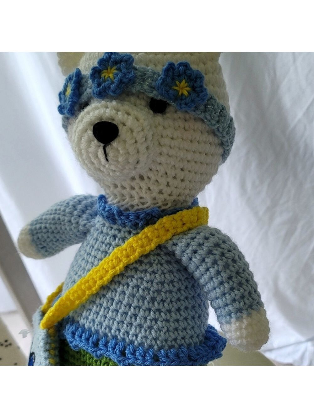Handmade Crochet Stuffed Teddy Bear Toy with Removable Headband and Purse